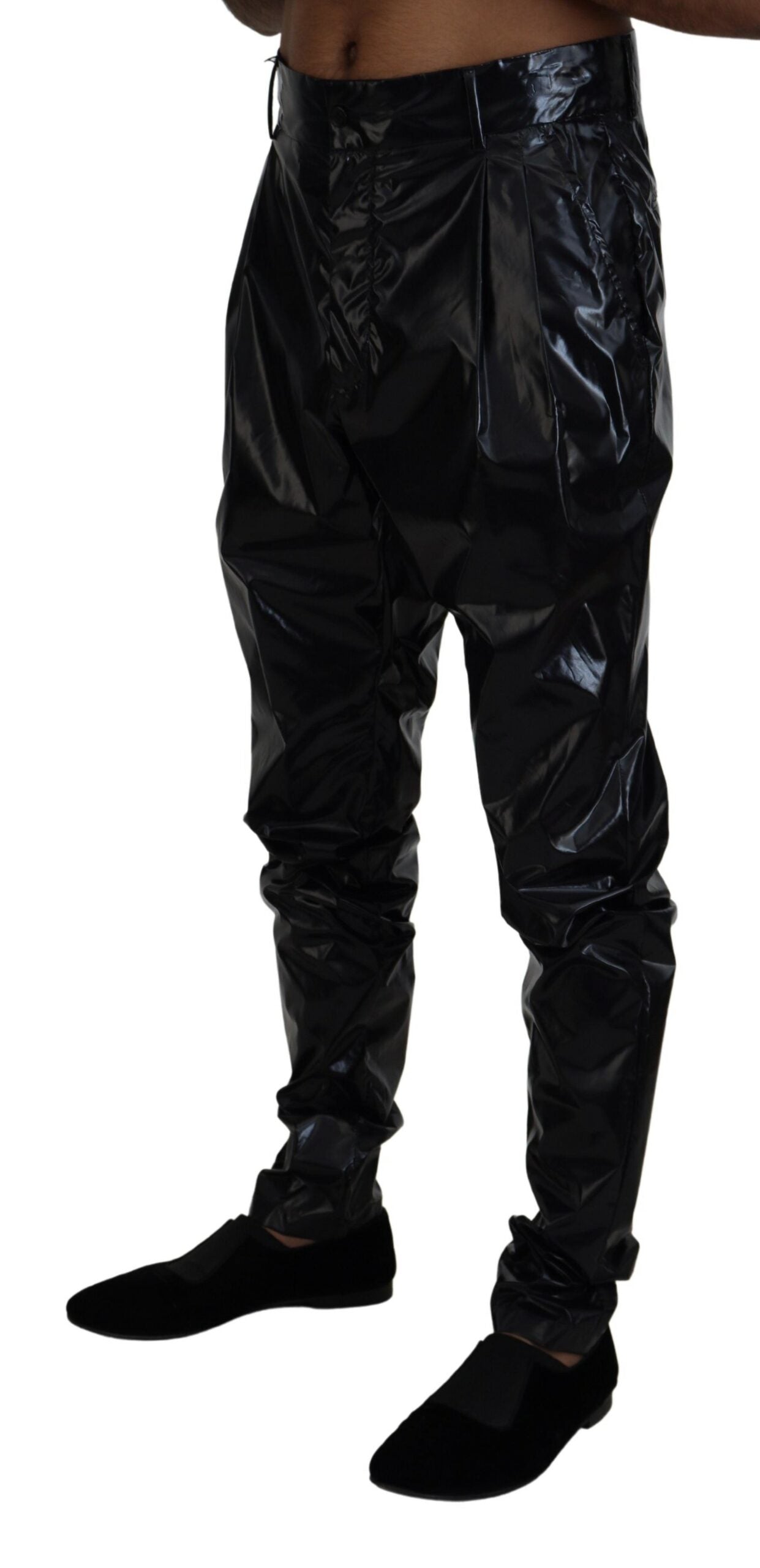 Dolce &amp; Gabbana Schwarze, glänzende Skinny-Hose aus Nylon für Herren