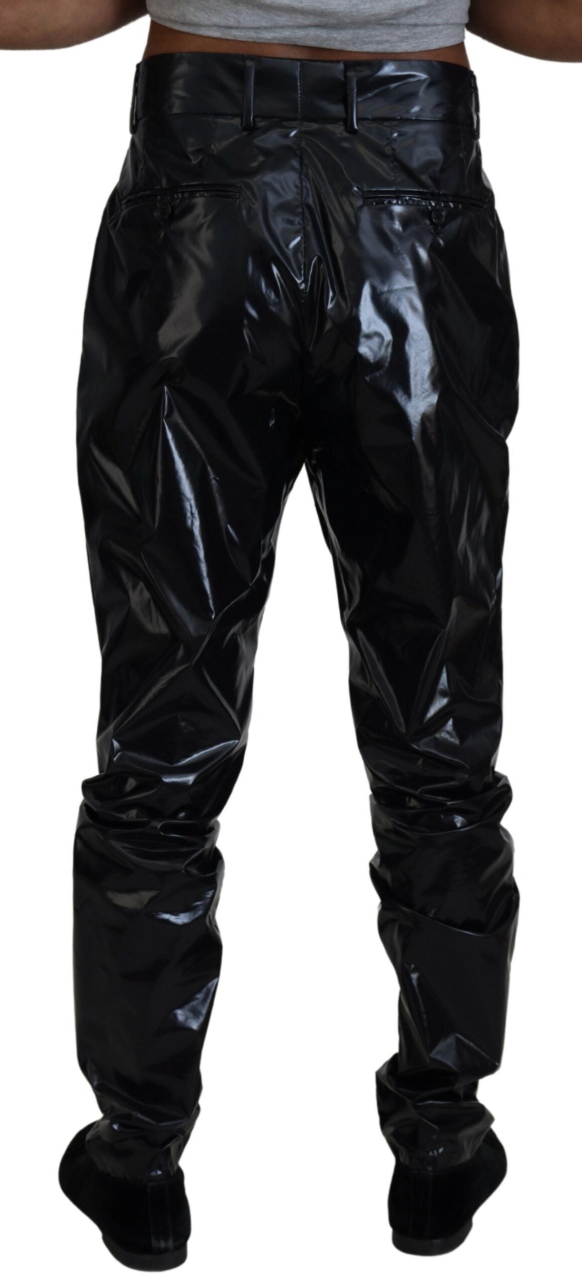 Dolce &amp; Gabbana Schwarze, glänzende Skinny-Hose aus Nylon für Herren