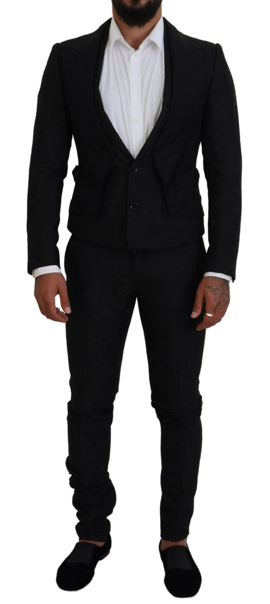 Dolce &amp; Gabbana Black Polyester Men 2 Piece MARTINI Suit