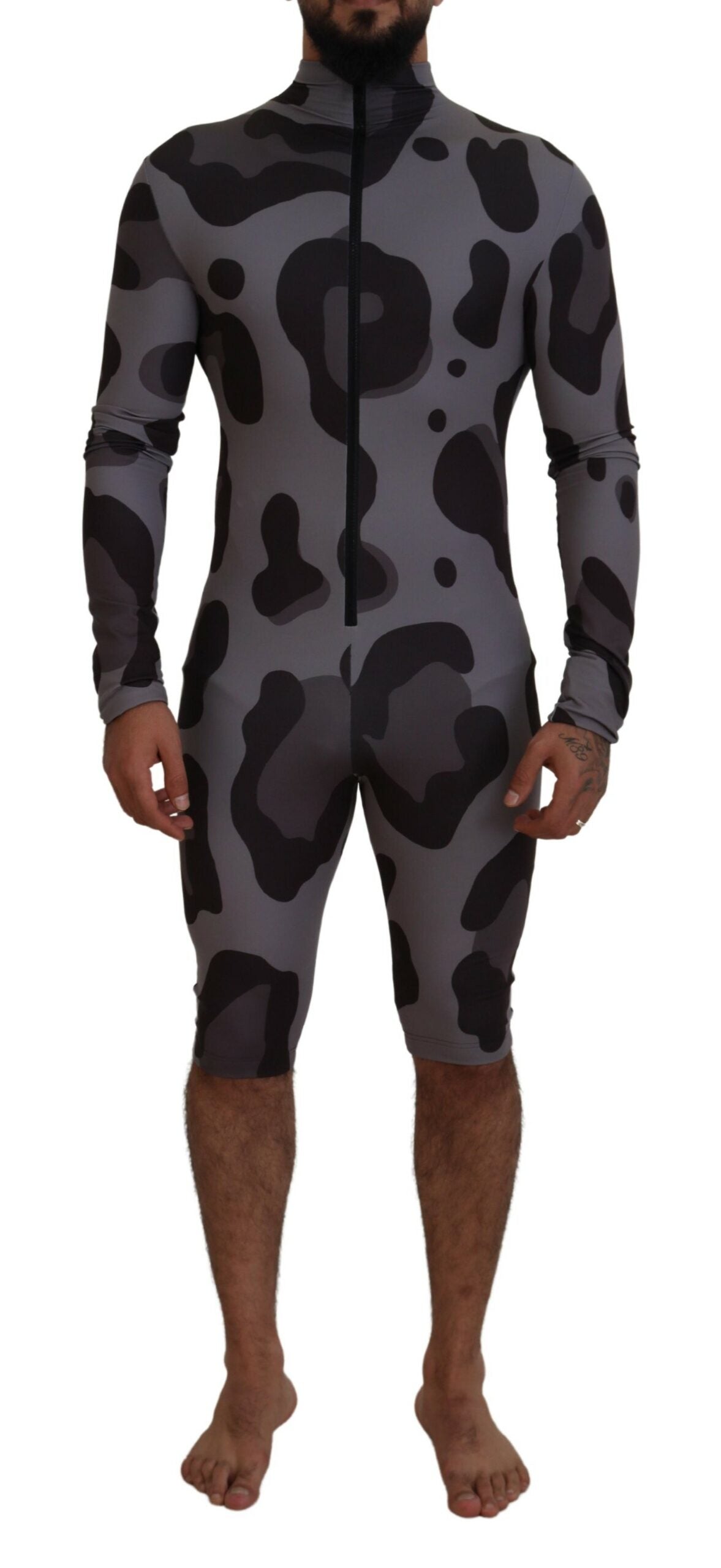 Dolce &amp; Gabbana Gray Patterned Polyester Wetsuit Swimwear