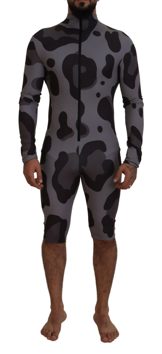 Dolce &amp; Gabbana Gray Patterned Polyester Wetsuit Swimwear