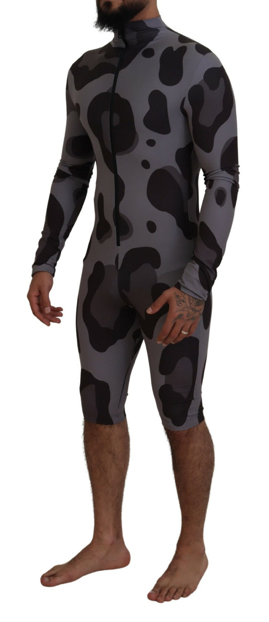 Dolce &amp; Gabbana Gray Patterned Polyester Wetsuit Swimwear