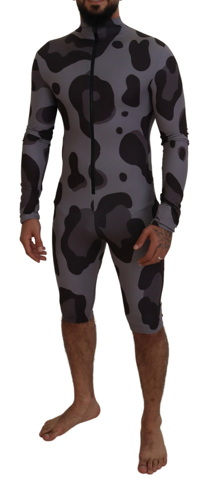 Dolce &amp; Gabbana Gray Patterned Polyester Wetsuit Swimwear