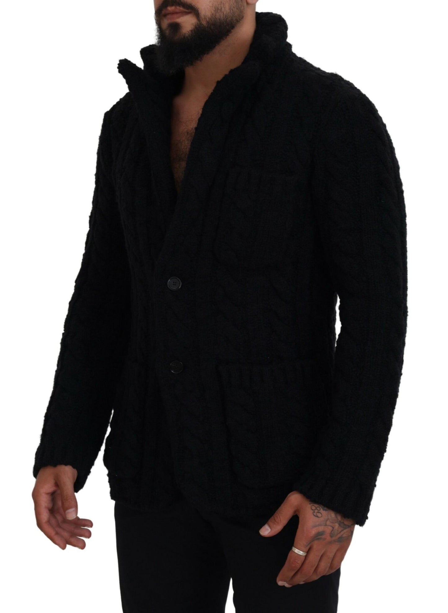 Dolce &amp; Gabbana – Schwarzer Cardigan aus Wollstrick mit Knöpfen