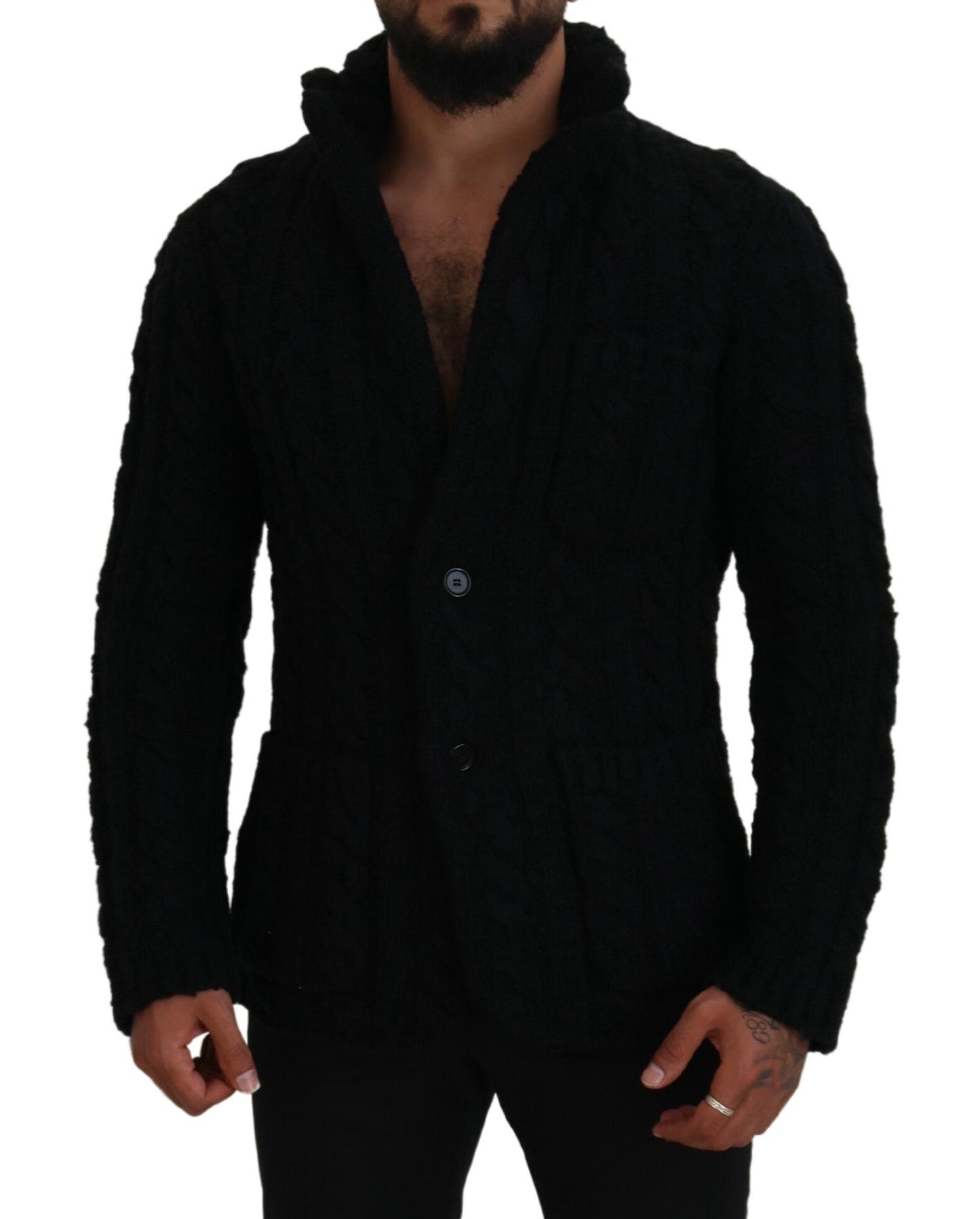 Dolce &amp; Gabbana – Schwarzer Cardigan aus Wollstrick mit Knöpfen