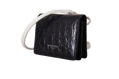 Dolce &amp; Gabbana Blue White Caiman Leather Strap Card Holder Wallet