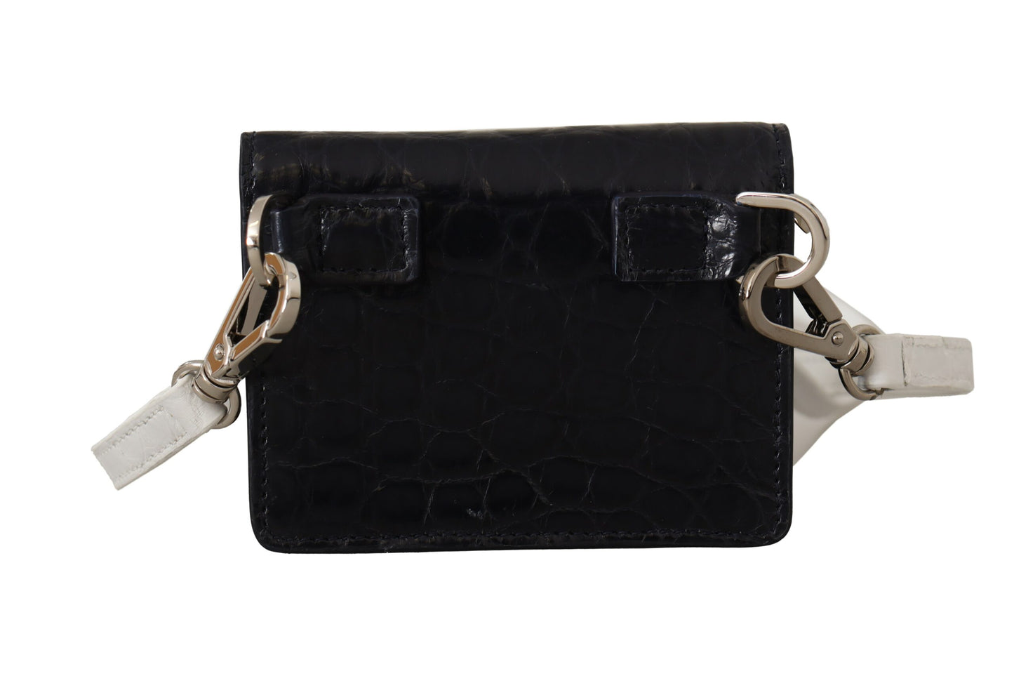 Dolce &amp; Gabbana Blue White Caiman Leather Strap Card Holder Wallet