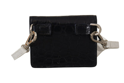 Dolce &amp; Gabbana Blue White Caiman Leather Strap Card Holder Wallet