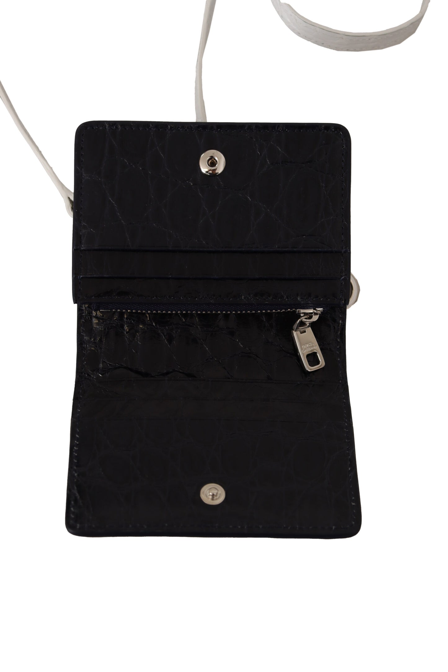 Dolce &amp; Gabbana Blue White Caiman Leather Strap Card Holder Wallet