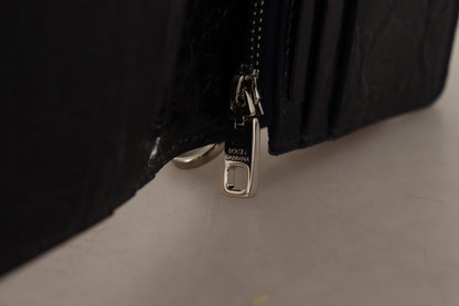 Dolce &amp; Gabbana Blue White Caiman Leather Strap Card Holder Wallet