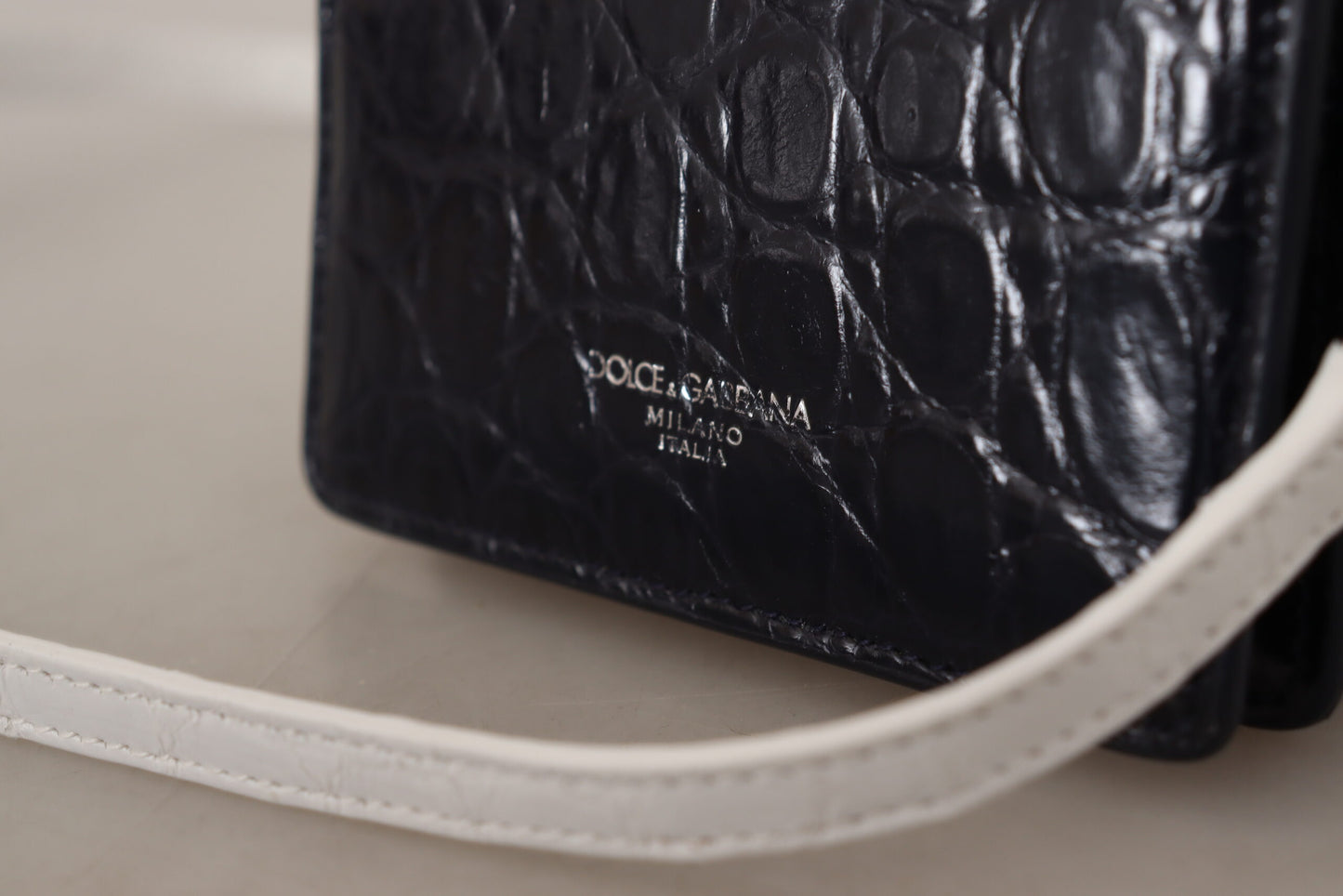 Dolce &amp; Gabbana Blue White Caiman Leather Strap Card Holder Wallet