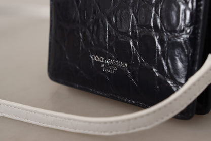 Dolce &amp; Gabbana Blue White Caiman Leather Strap Card Holder Wallet