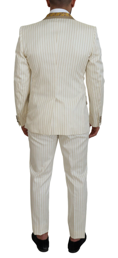 Dolce &amp; Gabbana Off White Gold Striped Tuxedo Slim Fit Suit