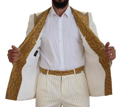 Dolce &amp; Gabbana Off White Gold Striped Tuxedo Slim Fit Suit
