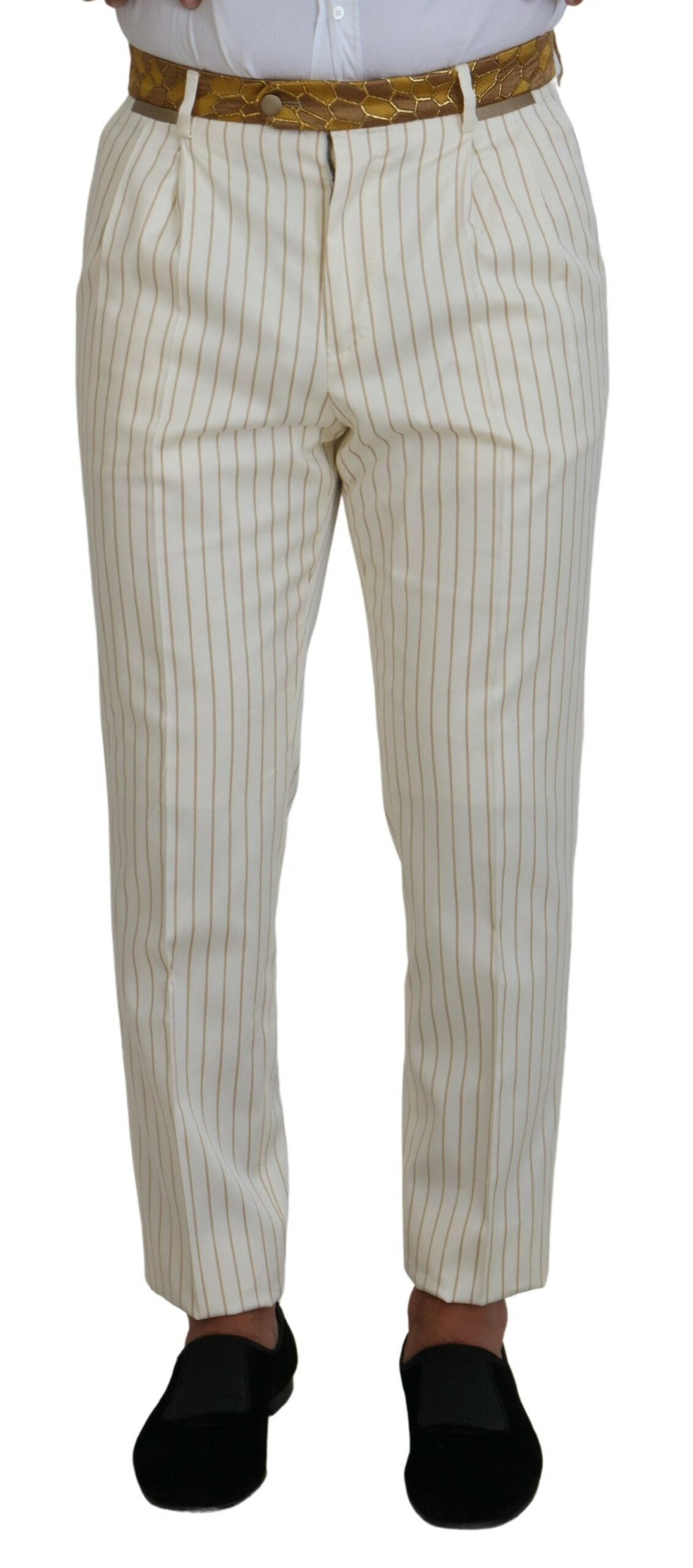 Dolce &amp; Gabbana Off White Gold Striped Tuxedo Slim Fit Suit