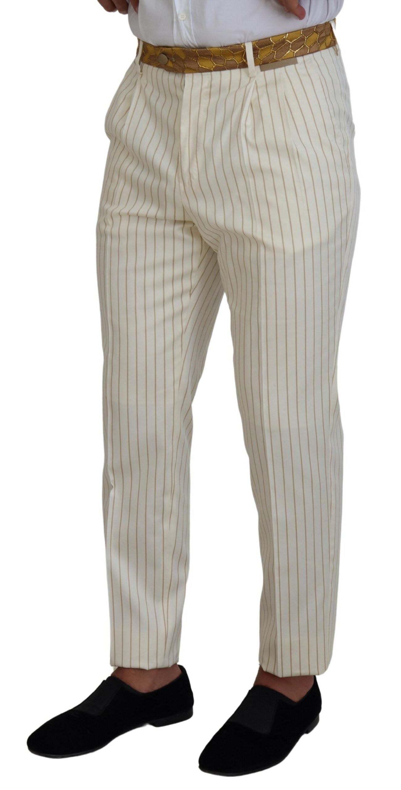 Dolce &amp; Gabbana Off White Gold Striped Tuxedo Slim Fit Suit