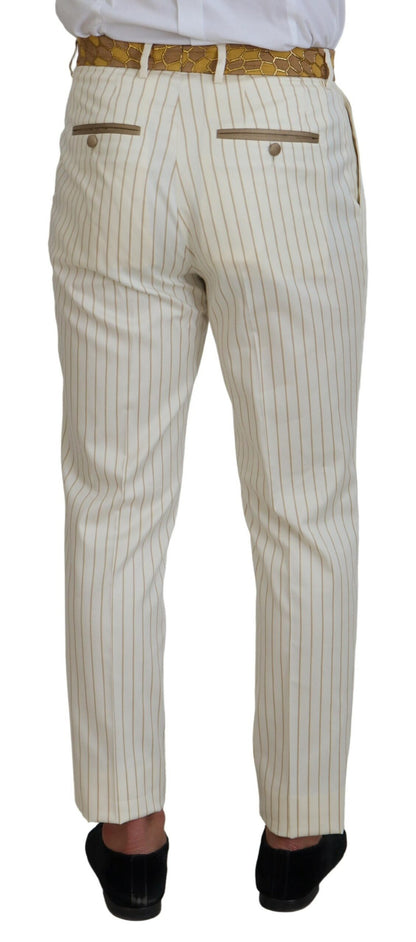 Dolce &amp; Gabbana Off White Gold Striped Tuxedo Slim Fit Suit