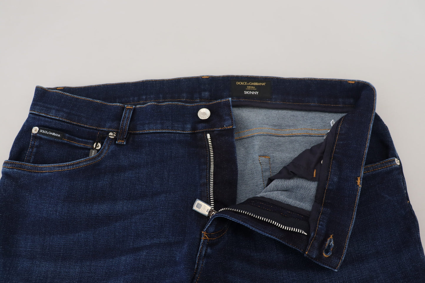 Dolce &amp; Gabbana Dunkelblaue Skinny Jeans aus Baumwolldenim