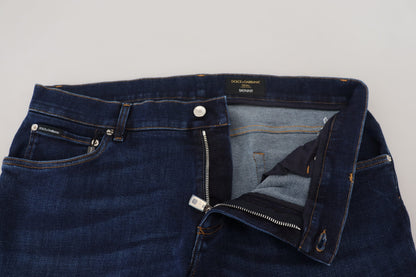 Dolce &amp; Gabbana Dunkelblaue Skinny Jeans aus Baumwolldenim