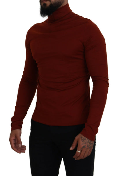 Dolce &amp; Gabbana – Kastanienbrauner Rollkragenpullover aus Baumwolle mit Reißverschluss