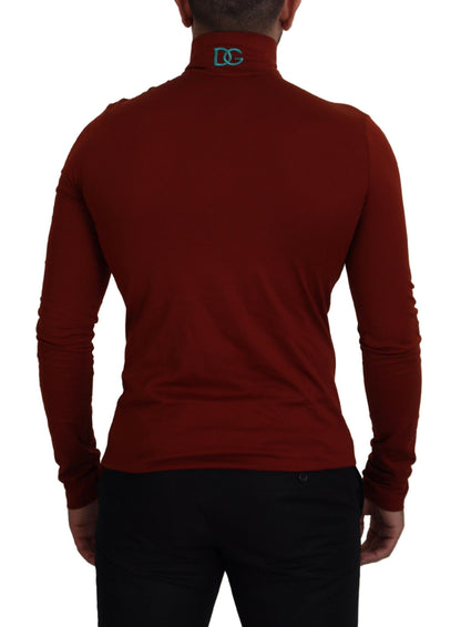 Dolce &amp; Gabbana – Kastanienbrauner Rollkragenpullover aus Baumwolle mit Reißverschluss