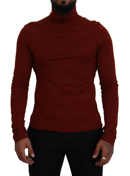 Dolce &amp; Gabbana – Kastanienbrauner Rollkragenpullover aus Baumwolle mit Reißverschluss