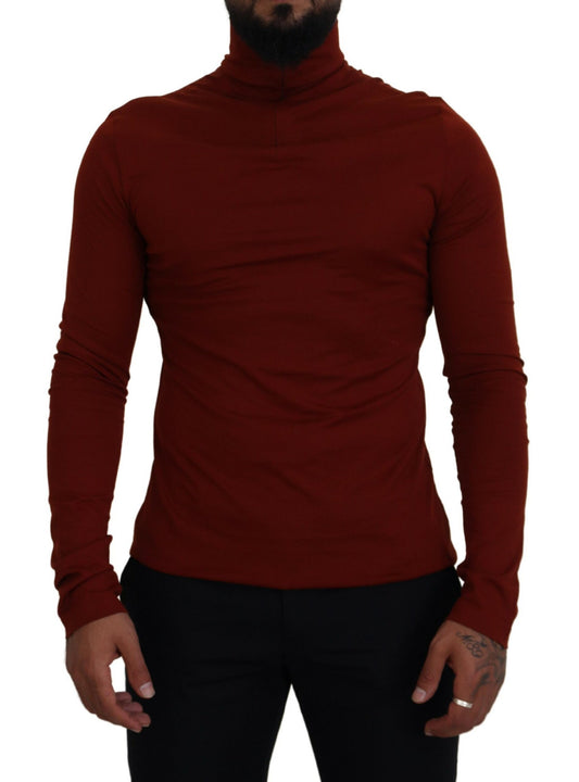 Dolce &amp; Gabbana – Kastanienbrauner Rollkragenpullover aus Baumwolle mit Reißverschluss