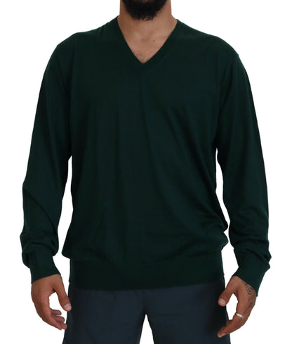 Dolce &amp; Gabbana Grüner Kaschmirpullover mit V-Ausschnitt