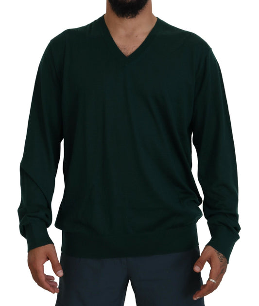 Dolce &amp; Gabbana Grüner Kaschmirpullover mit V-Ausschnitt