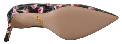 Prada Schwarze Pumps aus Leder mit Blumenmuster