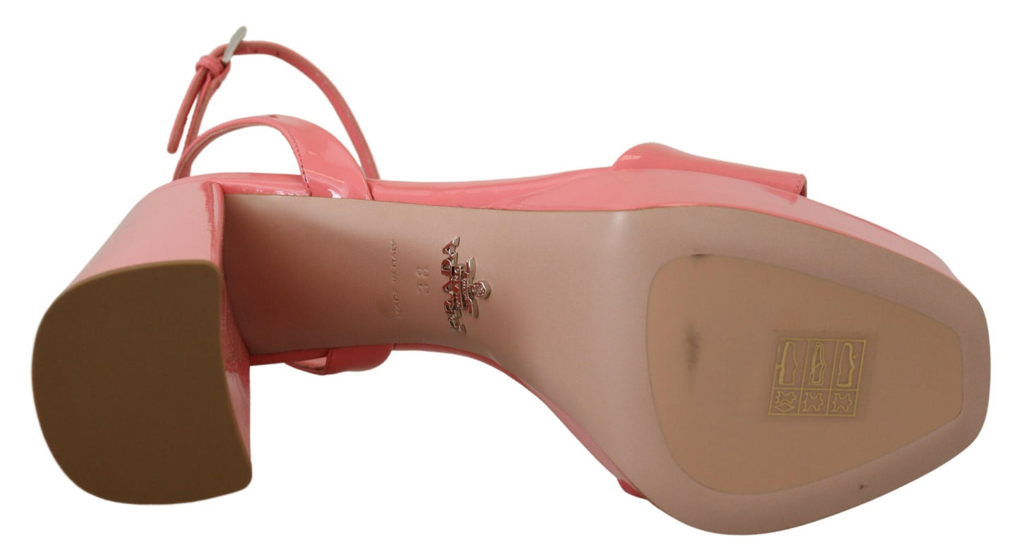 Prada Pink Lack Sandalen Knöchelriemen Heels Sandale