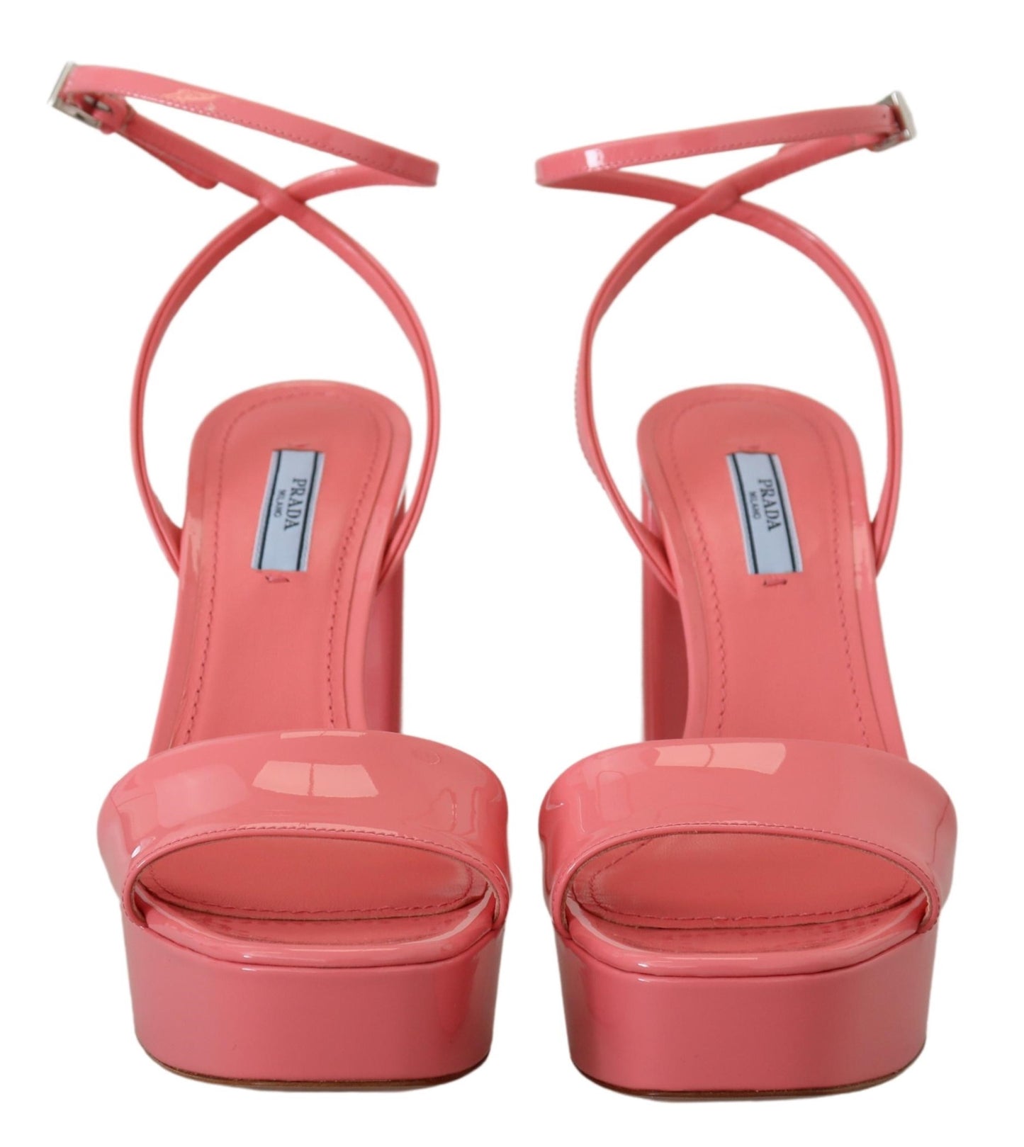 Prada Pink Lack Sandalen Knöchelriemen Heels Sandale