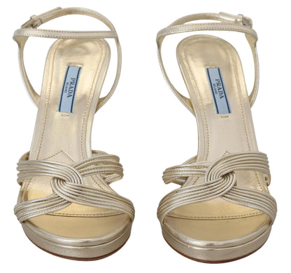 Prada Gold Leder Sandalen Knöchelriemen Heels Stiletto Sandale