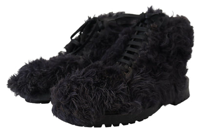 Dolce &amp; Gabbana – Schwarze Kampfstiefel aus Leder mit Lammfell
