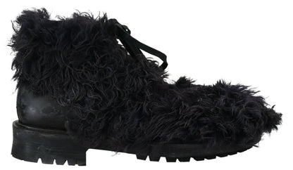 Dolce &amp; Gabbana – Schwarze Kampfstiefel aus Leder mit Lammfell