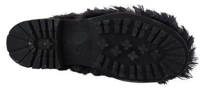 Dolce &amp; Gabbana – Schwarze Kampfstiefel aus Leder mit Lammfell