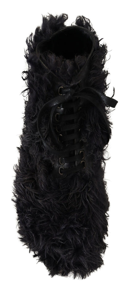 Dolce &amp; Gabbana – Schwarze Kampfstiefel aus Leder mit Lammfell