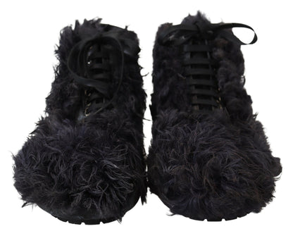 Dolce &amp; Gabbana – Schwarze Kampfstiefel aus Leder mit Lammfell