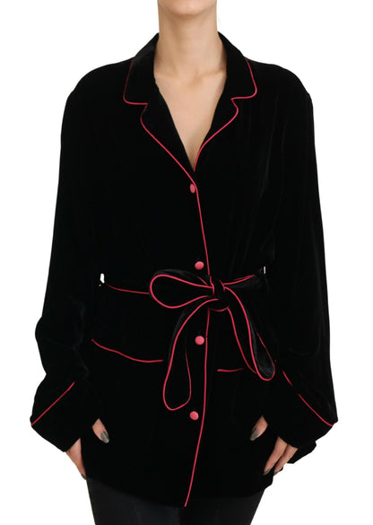 Dolce &amp; Gabbana – Schwarze Viskose-Blazerjacke mit Knopf und Gürtel