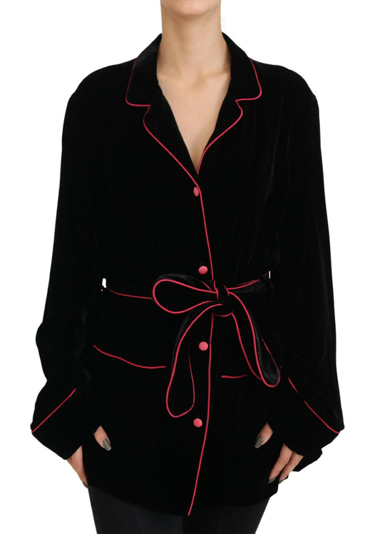 Dolce &amp; Gabbana – Schwarze Viskose-Blazerjacke mit Knopf und Gürtel