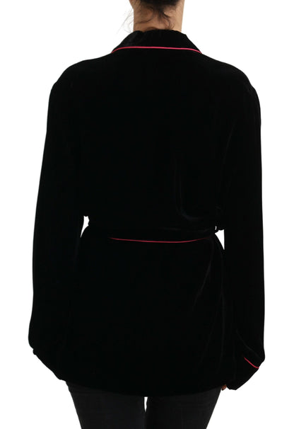 Dolce &amp; Gabbana – Schwarze Viskose-Blazerjacke mit Knopf und Gürtel