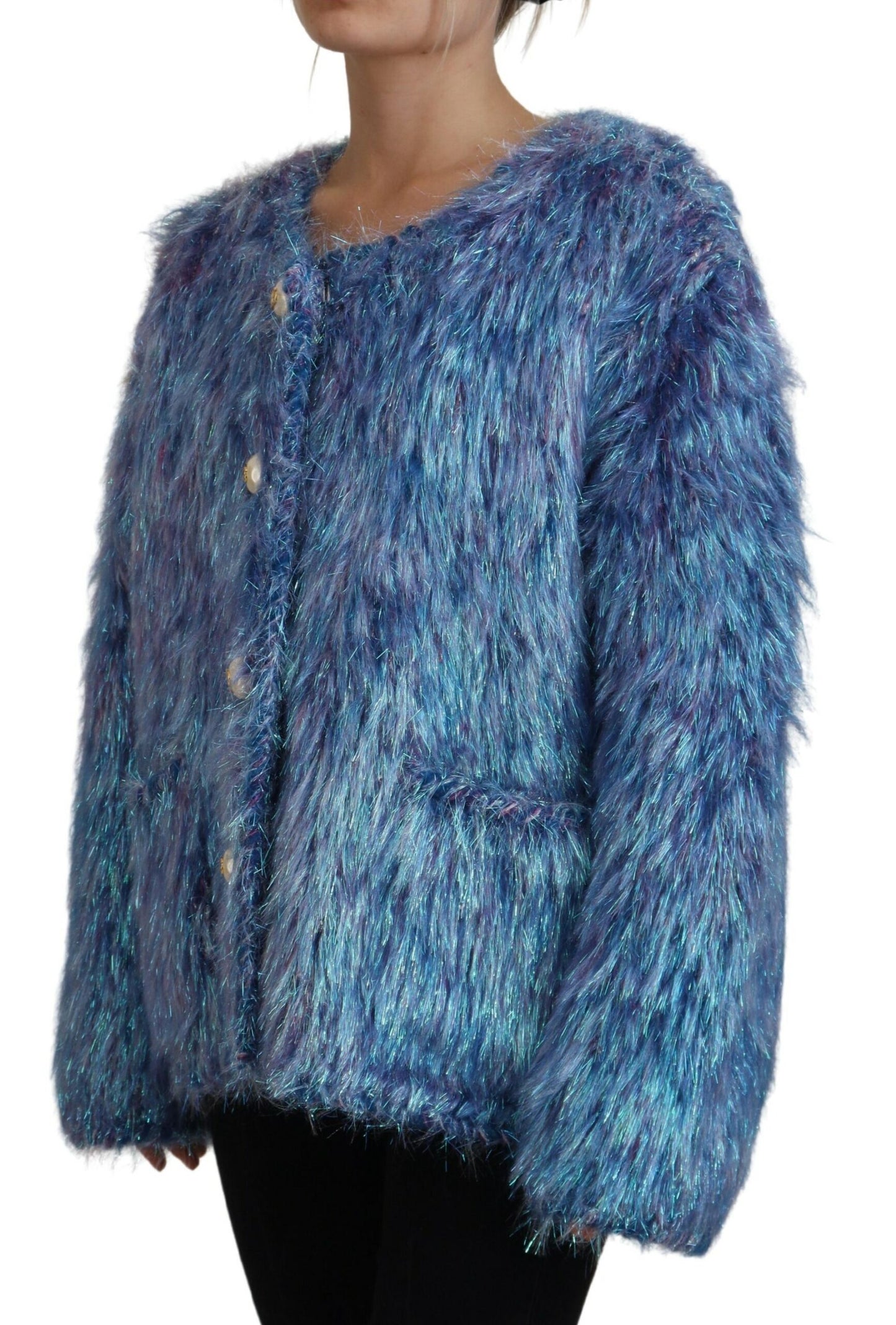 Dolce &amp; Gabbana – Mehrfarbige Manteljacke aus Polyester mit Fransen