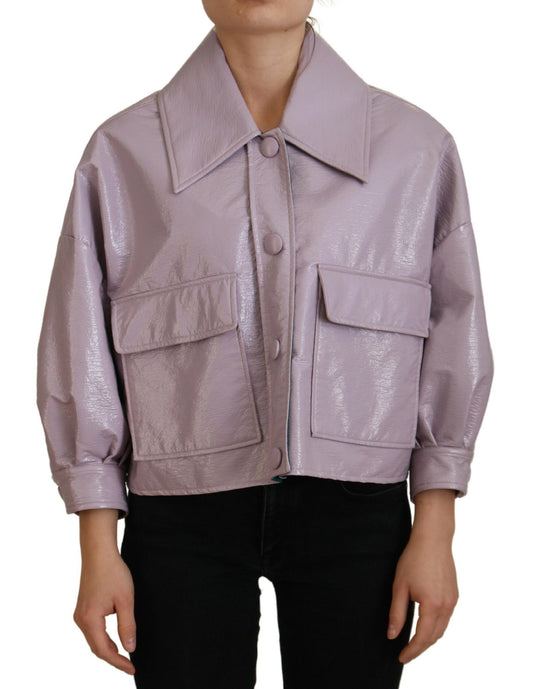Dolce &amp; Gabbana – Kurze, violette Baumwolljacke mit Knopfleiste