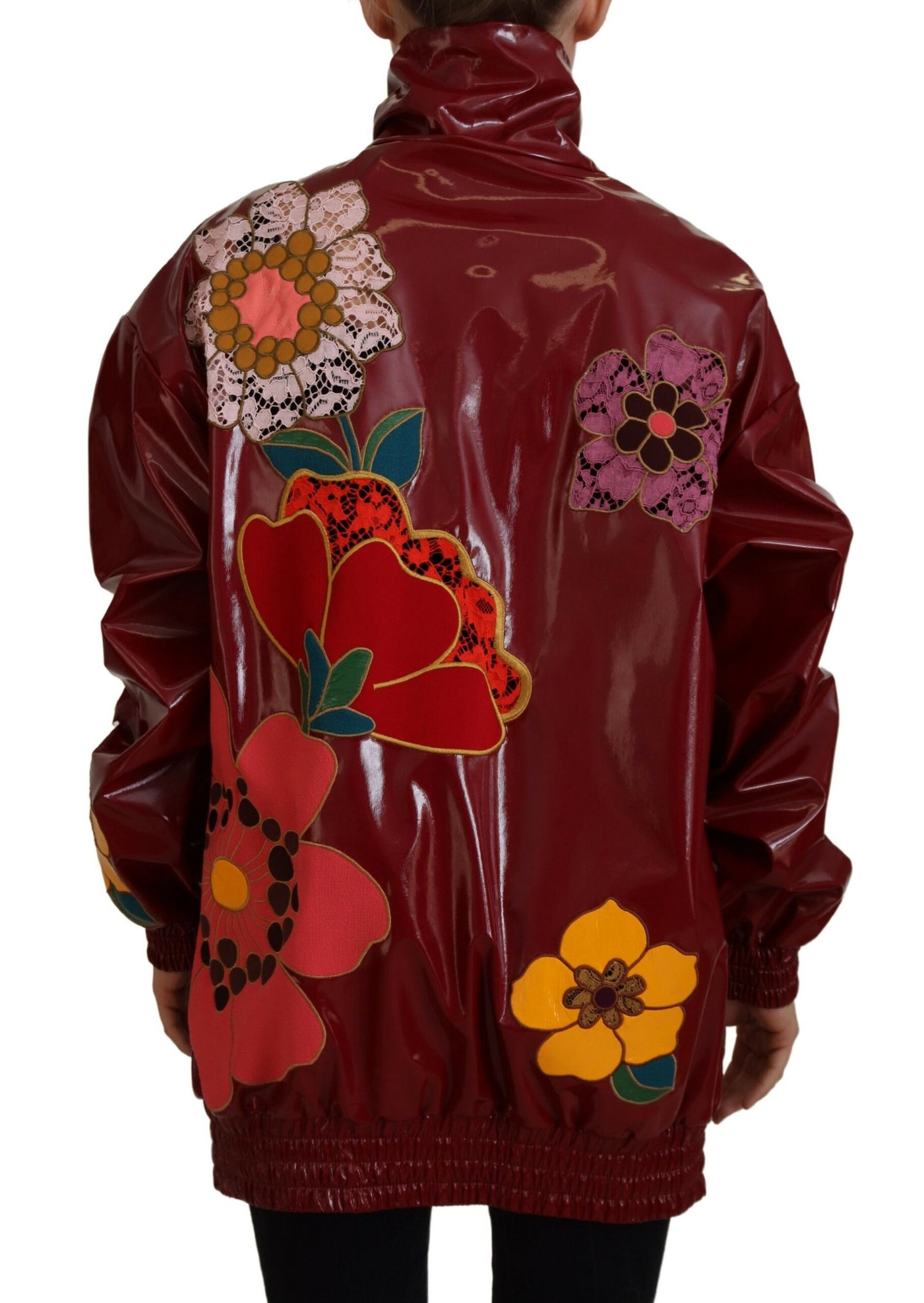 Dolce &amp; Gabbana Kastanienbraune Polyesterjacke mit durchgehendem Reißverschluss und Blumenmuster für Damen