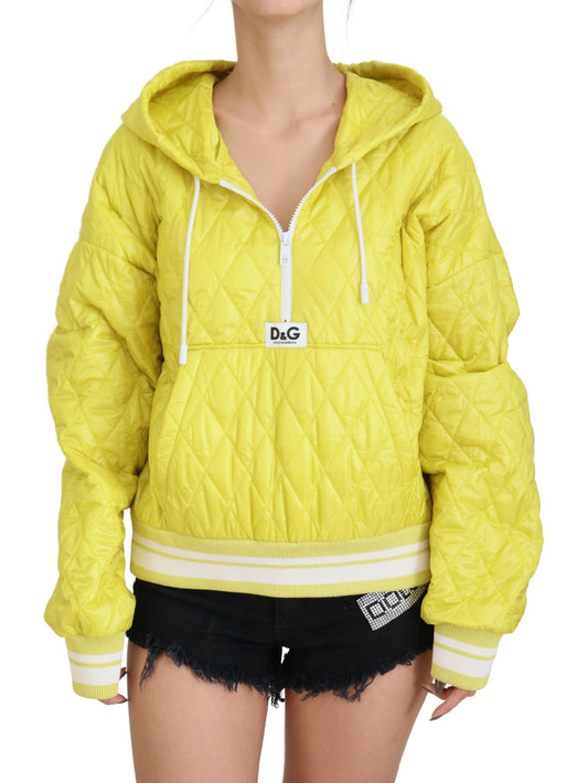 Dolce &amp; Gabbana – Gelbe, gesteppte Pulloverjacke aus Nylon mit Kapuze