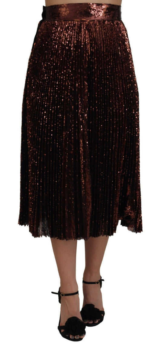Dolce &amp; Gabbana – Bronzefarbener Maxirock in A-Linie mit hoher Taille und Pailletten