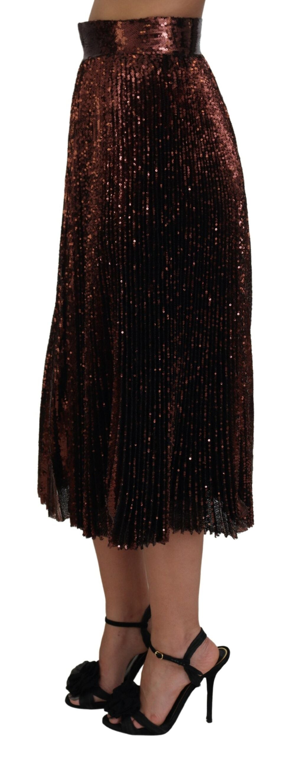Dolce &amp; Gabbana – Bronzefarbener Maxirock in A-Linie mit hoher Taille und Pailletten