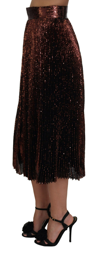 Dolce &amp; Gabbana – Bronzefarbener Maxirock in A-Linie mit hoher Taille und Pailletten