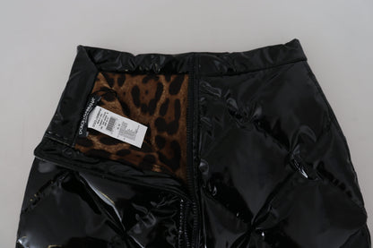 Dolce & Gabbana Shiny Black High Waist A-line Mini Skirt