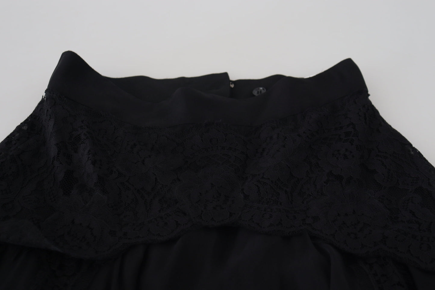 Dolce &amp; Gabbana – Schwarzer Midirock mit hoher Taille und Spitzenbesatz aus Seide